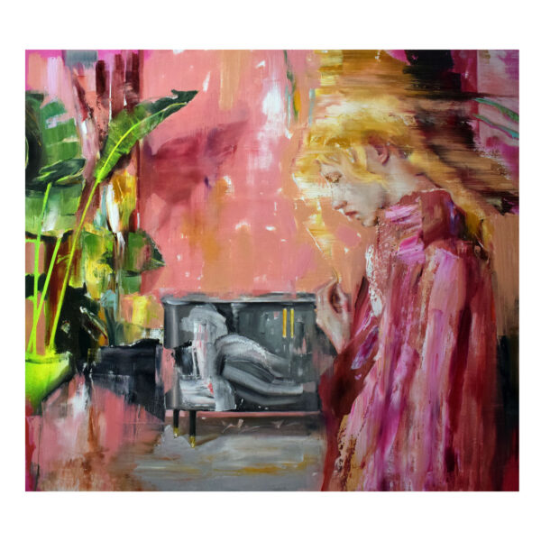 1.1_Stolen selfie o An angel for me, 2025. Olio su tela, cm 80x90