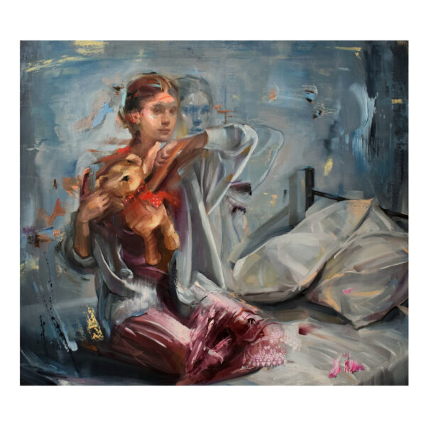 1.1_Stolen selfie o Passaggio, 2024. Olio su tela, cm 80x90
