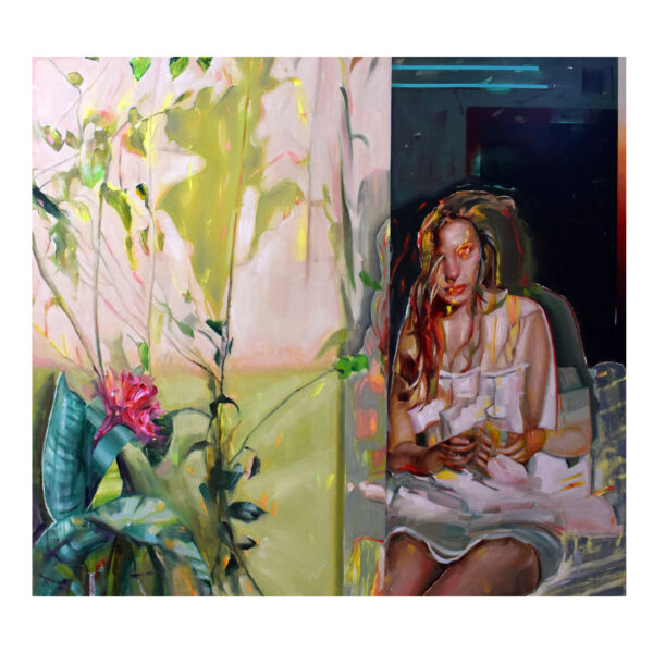 1.1_Stolen selfie o Tramonti affollati, 2025. Olio su tela, cm 95x105
