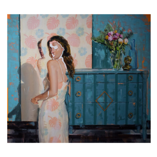 1.1_Stolen selfie o Vetrina, 2024. Olio su tela, cm 95x105