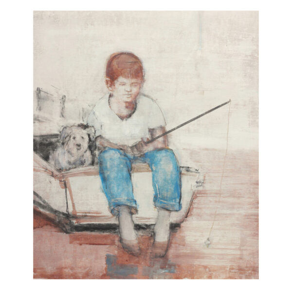 1.1_VBC_Christina Thwaites_Always fishing for peace, acrylic and charcoal on canvas, 50x45x3cm