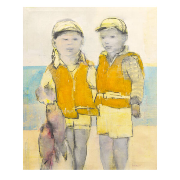 1.1_VBC_Christina Thwaites_Two fish, oil and charcoal on canvas, 50x45x3cm