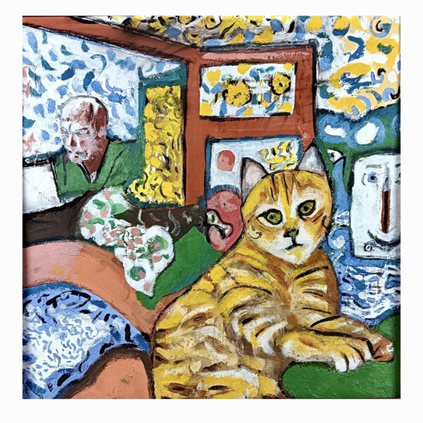 1.1_VBC_Andrea Barzini_2025_Luigi and the cat_30x30cm_Olio e tempera su masonite