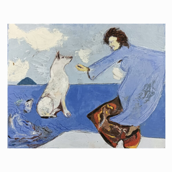 1.1_VBC_Andrea Barzini_2025_The Flying dog_30x25cm_Olio e tempera su masonite