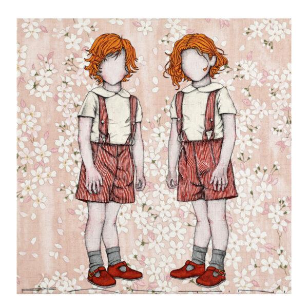 1.1_VBC_Fantini_2025_Fiori giapponesi rosa_tecnica mista su tela_40 x 40 cm