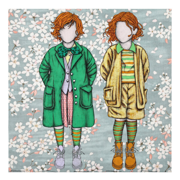 1.1_VBC_Fantini_2025_Fiori giapponesi verdi_tecnica mista su tela_40 x 40 cm