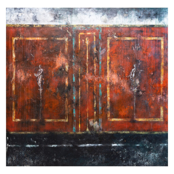 1.1_VBC_Alessio Deli_2025_Dalla Stanza con pareti rosse_125x122cm_Tecnica mista su tavola