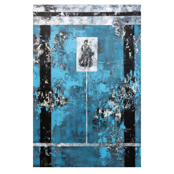 1.1_VBC_Alessio Deli_2025_Dalla stanza con pareti blu_121x81cm_Tecnica mista su tavola